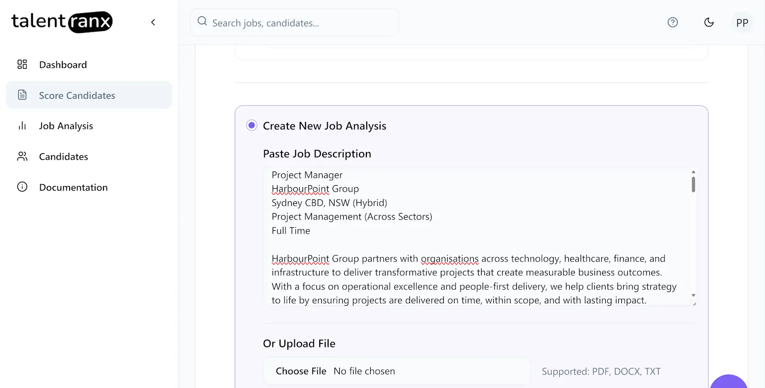 Resume scoring job text paste